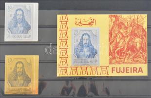 1971 Albrecht Dürer ezüst és aranyfóliás vágott bélyegek + ezüstfóliás blokk Mi 669-670A + blokk 51