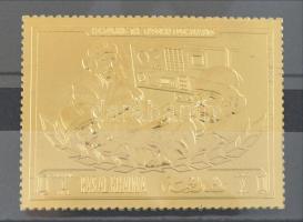 Szovjet űrhajósok aranyfóliás bélyeg, Soviet astronauts golden-foiled imperforated stamp