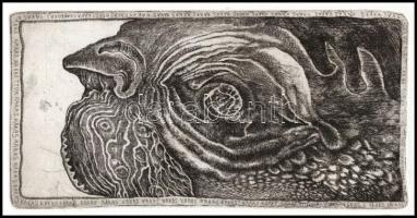 Kő Boldizsár (1969-): "A kakas". Rézkarc, papír, jelzett, számozott: I/X. 9,5x19,5 cm