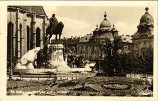 Kolozsvár, Cluj; Mátyás király tér és szobor, Lepage üzlete / statue and square, shop. photo + &quot;1940 Kolozsvár visszatért&quot; So. Stpl