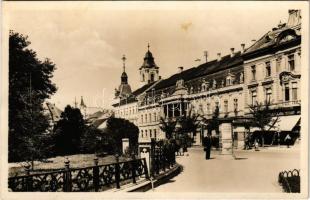 1943 Kolozsvár, Cluj; Mátyás király tér, Lepage Lajos üzlete, dohány kisáruda / square, shops