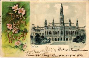 1899 (Vorläufer) Wien, Vienna, Bécs; Rathaus. Die besten Wünsche zum neuen Jahre / town hall. New Year greeting. Erika Nr. 332b. Art Nouveau, floral, litho (EK)