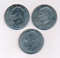 Amerikai Egyesült Államok 1972D-1976 1$ Cu-Ni Eisenhower (3xklf) T:1-ragasztónyom United States 1972D-1976 1 Dollar Cu-Ni Eisenhower (3xdiff) C:AU glue mark