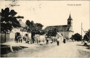 1913 Tápióbicske, Fő utca, Piac tér, templom, Rein J. Mihály üzlete és saját kiadása