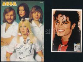 cca 1980-2000 Zenészek, együttesek (Michael Jackson, Abba, Europe), 4 db fényképes nyomtatvány, kettőn nyomtatott aláírásokkal, 10x7 cm és 15x11 cm között