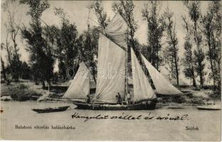 1913 Siófok, Balatoni vitorlás halászbárka. Elkán Ármin kiadása