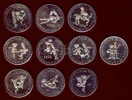 NSZK 1974. "Labdarúgó VB" Ag emlékérem sorozat, szettben, benne 10db klf Ag érem, 10x 12,9...