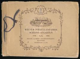 1924 Wiener Porzellanfabrik Schloss Augarten A. G. Haránt-alakú zsinórfűzött, papírkötés, szakadozott borítóval, CCLIII (fekete-fehér képtáblák) t. Benne: 1926 Preiskurant der Wiener Porzellanfabrik Schloss Augarten A. G. Wien, Chrisoph Heisser&#039;s Söhne, 23+1 p. Haránt-alakú zsinórfűzött papírkötés.