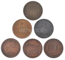 6 darabos bronz emlékérem tétel, közte Kiváló munkáért, Technoimpex, Subway Conference, Magyar Hitel Bank, 150 éves az Egri Főszékesegyház (42mm) T:1-