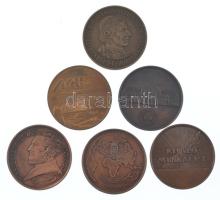 6 darabos bronz emlékérem tétel, közte "Kiváló munkáért", "Technoimpex", "S...
