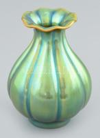 Zsolnay zöld eozin mázas paradicsom váza, jelzett, kis kopásnyomokkal, m: 11,5 cm