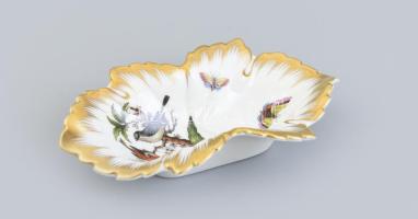 Herendi porcelán Rotschild mintás leveles tálka, kézzel festett, jelzett, hibátlan, 15×8,5 cm