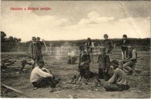 Balaton, Halsütés a parton. Divald Károly 1068-1908. (EB)