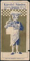 cca 1910 Károly Sándor cukrászata Kolozsvár, dekoratív számolócédula, tévnyomat (az aranyszínt félrenyomták), kis szakadással, foltokkal, 14x7 cm