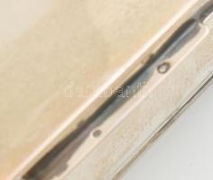 Ezüst (Ag) doboz, fabetéttel, fedelén belül vésett szöveggel, jelzett, 11x9cm, nettó: 156,4 g