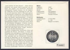 NSZK 1969. 5M Ag "Fontane" bélyeges érmés borítékon alkalmi bélyegzővel, hátoldali ismerte...