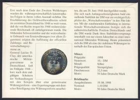 NSZK 1998. 10M Ag "50 éves a Német Márka" bélyeges érmés borítékon elsőnapi bélyegzővel, h...