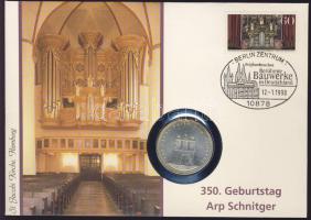 NSZK 1989. 10M Ag "800 éves a hamburgi kikötő" bélyeges érmés borítékon alkalmi bélyegzővel, hátoldali ismertető tanúsítvánnyal T:2+