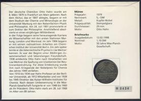 NSZK 1979G 5M "Otto Hahn" bélyeges érmés borítékon elsőnapi bélyegzővel, hátoldali ismerte...