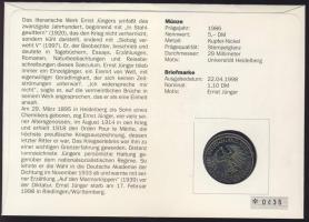 NSZK 1986. 5M "Heidelberg" bélyeges érmés borítékon elsőnapi bélyegzővel, hátoldali ismert...