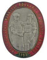 1893. Magyarországi Munkások Rokkant- És Nyugdíj-Egylete zománcozott, ezüstözött gomblyukjelvény (34x26mm) T:2 kis zománchiba