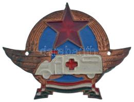~1952. Rákosi címeres mentős festett, lemez sapkajelvény T:1-,2 patina