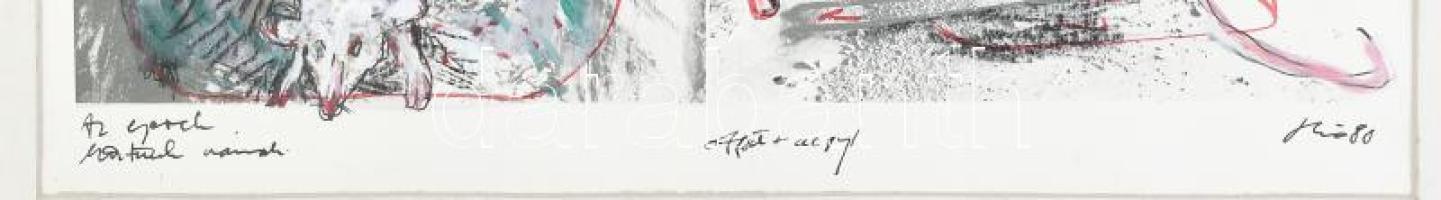 Sinkó István (1951-): Az egerek (...). Akril, ofszet nyomat, papír, jelzett, paszpartuban, paszpartu...