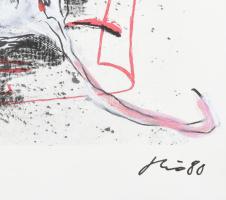 Sinkó István (1951-): Az egerek (...). Akril, ofszet nyomat, papír, jelzett, paszpartuban, paszpartu...