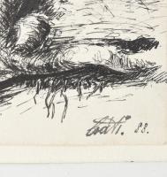 Olvashatatlan (Csáti?) jelzéssel: Girbe-gurba. Tus, papír, kartonra kasírozva. 21×25 cm