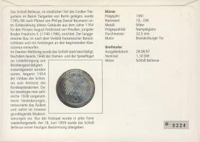 NSZK 1991. 10M Ag "A brandenburgi kapu" bélyeges érmés borítékon alkalmi bélyegzővel, háto...