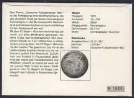 NSZK 1972. 10M Ag "Olimpia-München" bélyeges érmés borítékon alkalmi bélyegzővel, hátoldal...