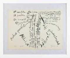 Ujházi Péter (1940-): Off. Ofszet, papír, jelzett, számozott (3/25). Plexiüvegezett keretben. 30x42 cm