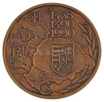 Fritz Mihály (1847-) 1990. Mathias Rex kétoldalas bronz emlékérm sérült tokban (125mm) T:1-