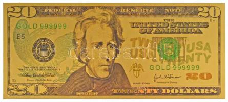 Amerikai Egyesült Államok 2004. 20$ Federal Reserve Note aranyozott bankjegy replika T:I  USA 2004. 20 Dollars Federal Reserve Note gilt banknote replica C:UNC