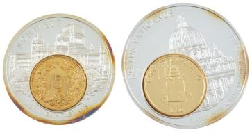 DN Európai pénznemek / Svájc - Parlament, Bern ezüstözött, részben aranyozott fém emlékérem (35mm) + Európai pénznemek / Vatikán - Szent Péter katedrális ezüstözött, részben aranyozott fém emlékérem (40mm) T:1- (PP) patina  ND European Currencies / Switzerland - Bern Bundeshaus silver plated, partially gilt commemorative medallion (35mm) + ND European Currencies / Vaticanus - Cathedralis St. Petri silver plated, partially gilt commemorative medallion (40mm) C:AU (PP) patina
