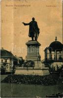 1908 Marosvásárhely, Targu Mures; Kossuth szobor, Borhegyi Gyula üzlete / statue, shop (fa)