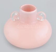 Púder rózsaszín, design üveg váza, jelzés nélkül, hibátlan, m: 18 cm, d: 20 cm
