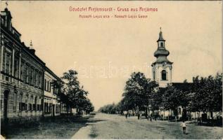 Perjámos, Periamos; Kossuth Lajos utca, templom. W.L. 1327. / street, church