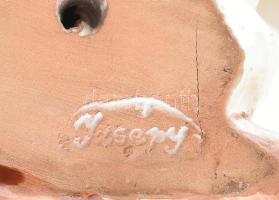 Izsépy őzike, színes mázakkal festett kerámia, jelzett, kis mázlepattanásokkal, m: 14,5, h: 18 cm