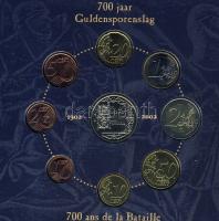 Belgium 2002. 1c-2€ 8klf db + "Aranysarkantyús csata" emlékérem szettben T:BU