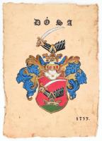 Dósa címere, kézzel festett papír, kopott, szélén kis szakadásokkal, 44x31 cm