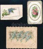 cca 1870-1890 3 db csipkés üdvözlőkártya, vegyes állapotban, 9x6 cm és 12,5x9 cm