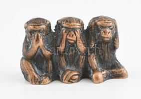 Három majom, bronz, kopott, m: 3 cm