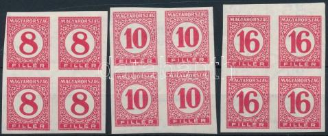 1929 Pengő-filléres portó II. 3 értékes vágott sor vékony papíron négyestömbökben (60.000)