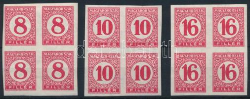 1929 Pengő-filléres portó II. 3 értékes vágott sor vékony papíron négyestömbökben (60.000)