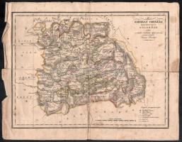 cca 1836 Karacs Ferenc (1770-1838): Erdély Ország Közönsége földképe, mellyet az alsóbb Oskolablei Ifjak számára metszett és kiadott Karacs Ferentz, rézmetszet, kézzel színezett határokkal, foltos, szakadt, a hátoldalán javított, hajtott, a hátoldalán egykorú névbejegyzéssel, 20x27 cm