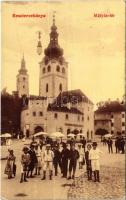 1909 Besztercebánya, Banská Bystrica; Mátyás tér, piac, gyógyszertár. W.L. 533 / market, pharmacy (fa)