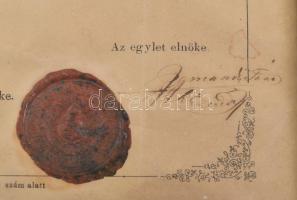 1867 Svatics Lázsló honvéd főhadnagy igazoló levele a Kaposvári Honvédegylettől. Keretezve. 27x22 cm