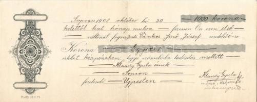 1908 2 db rendkívül nagy összegről szóló váltó 46000 és 1000 K (egyik beszakadt a hajtásnál) / 2  ve...