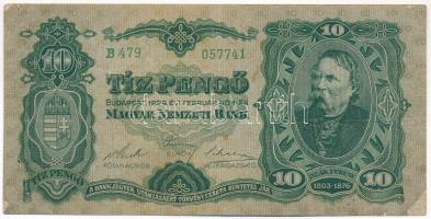 1929. 10P "B 479 057741" T:III folt, sarkokon sérült papír Adamo P8